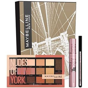 Make-upset voor een perfecte ooglook, met Sky High Mascara, Hyper Easy Liquid Eyeliner (nr. 800) en Nudes of New York oogschaduwpalet, 3-delig