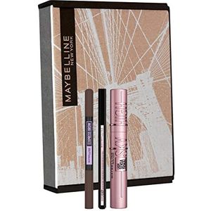 Make-upset voor een perfecte oog-look, met Sky High Mascara, Hyper Easy Liquid Eyeliner (nr. 800 Black) en Brow Satin Duo wenkbrauwstift (nr. 04 Deep Brown), 3-delig