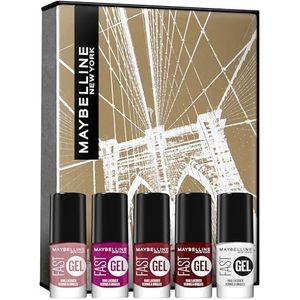 Maybelline New York Gel-nagellak, geleffect, voor intensieve kleuren, Fast Gel, ""Pink Impact"", 01 Clear Top Coat + 05 Twisted Tulip + 10 Fuchsia Ecstacy + 11 Red Punch + 12 Rebel Red