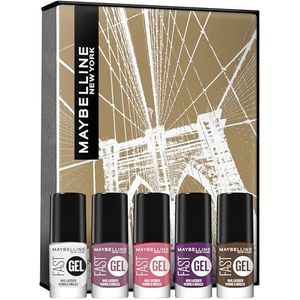 Maybelline New York Nagellakset met geleffect voor kleurintensieve nagels, Fast Gel ""Full of Colors"", 01 Clear Top Coat + 06 Orange Shot + 07 Pink Charge + 08 Wicked Berry + 14 Smoky Rose