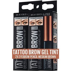 Maybelline New York Wenkbrauwverf in dubbelverpakking, Tattoo Brow Gel Tint, met peel-off-formule, nr. 2 Medium Brown, 2 x 5 ml
