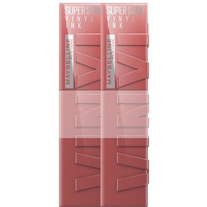 Maybelline New York Lippenstift, vloeibaar, met 16 uur houvast en glanzende afwerking, Super Stay Vinyl Ink nr. 35 Cheeky, 2 x 4,2 ml