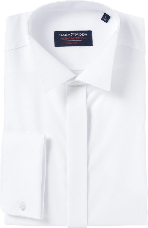 Casa Moda - Gala Shirt - Wit - Lange Mouw - 100% Katoen - Poplin