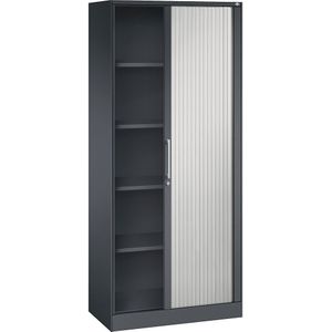 C+P Roldeurkast ASISTO, hoogte 1980 mm, breedte 800 mm, zwartgrijs/lichtgrijs