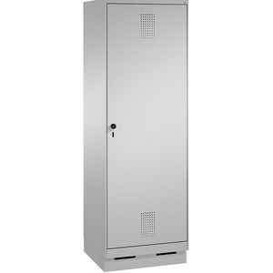 C+P EVOLO garderobekast, deur over 2 afdelingen, met sokkel, 2 afdelingen, 1 deur, afdelingbreedte 300 mm, blank aluminiumkleurig / blank aluminiumkleurig