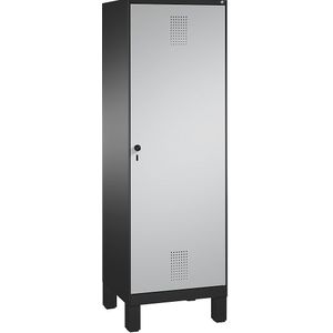 C+P EVOLO garderobekast, deur over 2 afdelingen, met poten, 2 afdelingen, 1 deur, afdelingbreedte 300 mm, zwartgrijs / blank aluminiumkleurig