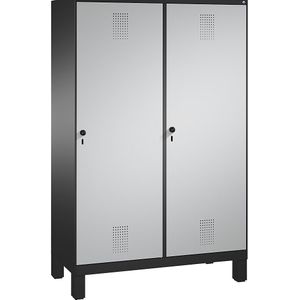 C+P EVOLO garderobekast, deur over 2 afdelingen, met poten, 4 afdelingen, 2 deuren, afdelingbreedte 300 mm, zwartgrijs / blank aluminiumkleurig