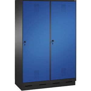 C+P EVOLO garderobekast, deur over 2 afdelingen, met sokkel, 4 afdelingen, 2 deuren, afdelingbreedte 300 mm, zwartgrijs/gentiaanblauw