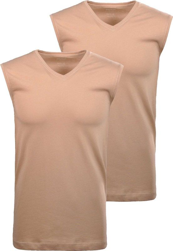 T-shirt - Light Skin - Katoen - V-hals - Mouwloos - Regular Fit