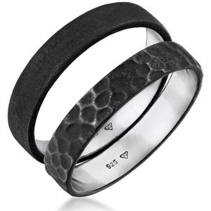 KUZZOI - Set Unisex Basic Gehämmert 925 Silber Ringe 1 ct Herren (69.89 € / 1 ct)