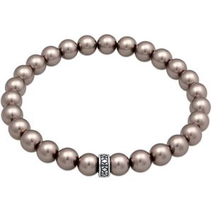 KUZZOI - Heren Armband - Glazen Kralen - Grijs - 925 Sterling Zilver