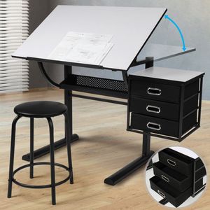 Schrijftafel - tekentafel - werktafel - belasting tot 60 kg - met kruk
