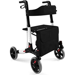 Rollator 3-voudig opvouwbaar en licht - zitting met rugleuning, 4 wielen, remmen, boodschappentas en stokhouder, in hoogte verstelbaar - loophulp, loopwagen, lichtgewicht rollator