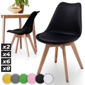 Miadomodo Eetkamerstoelen - Kuipstoelen - Kunststof - Houten Poten - Gewatteerde Zitting - Set van 2 - Zwart