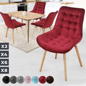 Miadomodo - Eetkamerstoelen - Velvet stoel - Beech Wood -benen - Backleuning - gestoffeerde stoel - Keukenstoel - Woonkamerstoel - Donker rood - 4 pc's