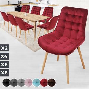 Miadomodo - Eetkamerstoelen - Velvet stoel - Beech Wood -benen - Backleuning - gestoffeerde stoel - Keukenstoel - Woonkamerstoel - Donker rood - 8 PCS