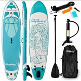 Physionics - Stand Up Paddle Board - 305cm - Opblaasbaar SUP Board - Verstelbare Peddel - Handpomp met Manometer - Rugzak - Reparatieset - Paddle Board - Surfboard - Nymph Mintgroen