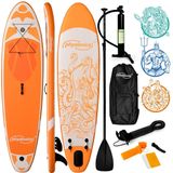 Physionics - Stand Up Paddle Board - 320cm - Opblaasbaar SUP Board - Verstelbare Peddel - Handpomp met Manometer - Rugzak - Reparatieset - Paddle Board - Surfboard - Kraken Oranje