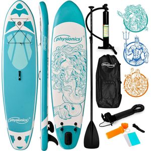 Physionics - Stand Up Paddle Board - 366cm - Opblaasbaar SUP Board - Verstelbare Peddel - Handpomp met Manometer - Rugzak - Reparatieset - Paddle Board - Surfboard - Nymph Mintgroen