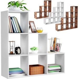 MIADOMODO- opbergrek- roomdivider- wit- 6 vakken-voor woonkamer- stabiel - vrijstaand- trapvormig rek- boekenkast-staand rek