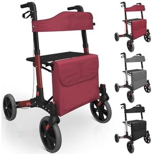 JagoÂ® Rollator - 6-voudig in hoogte verstelbaar, zitting met rugleuning, 3-voudig opvouwbaar, licht, 4 wielen, remmen, boodschappentas, stokhouder, kleurkeuze - loophulp, loopwagen, lichtgewicht