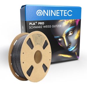 NINETEC | PLA+ Filament Zwart + witte glitter