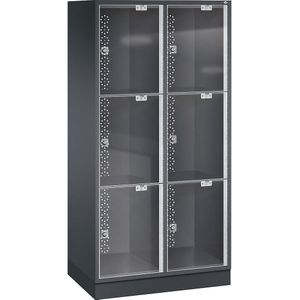 C+P INTRO stalen lockerkast met deur van acrylglas, h x b x d = 1750 x 820 x 500 mm, vakhoogte 510 mm, 6 vakken, kastframe zwartgrijs