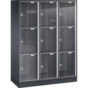 C+P INTRO stalen lockerkast met deur van acrylglas, h x b x d = 1750 x 1220 x 500 mm, vakhoogte 510 mm, 9 vakken, kastframe zwartgrijs