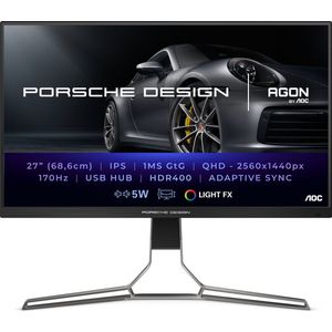 AOC Porsche PD27S LED display 68,6 cm (27"") 2560 x 1440 Pixels Quad HD LCD Zwart, Grijs