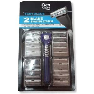 Cien Men Twin Blade Shaving System scheerapparaat met 20 scheermesjes, verpakking van 2 (2 scheerapparaten + 40 mesjes), 42-delige set