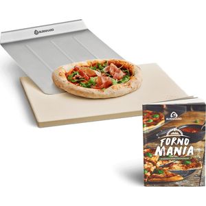 Pizzasteen 38 x 30 x 1,5 cm voor oven, gas grill & houtskoolgrill, cordieriet, rechthoekig incl. pizzaschep
