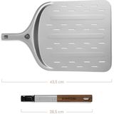 Burnhard Pizzadraaier & Pizzaschep - Aluminium Pizzaspatel geperforeerd met acaciahouten handvat & insteekmechanisme, hittebestendig voor pizzaovens