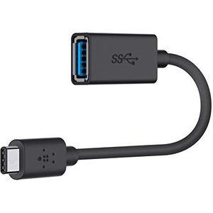 Belkin F2CU036btBLK USB 3.0 USB-C naar USB-A Adapter (USB-IF-gecertificeerd, 5 Gbps, compatibel met MacBook, MacBook Pro), zwart