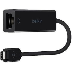 Belkin USB-C naar Gigabit ethernet-adapter (15 cm, USB-C-stekker, RJ45-aansluiting, ondersteunt 10/100/1000BASE-T) zwart