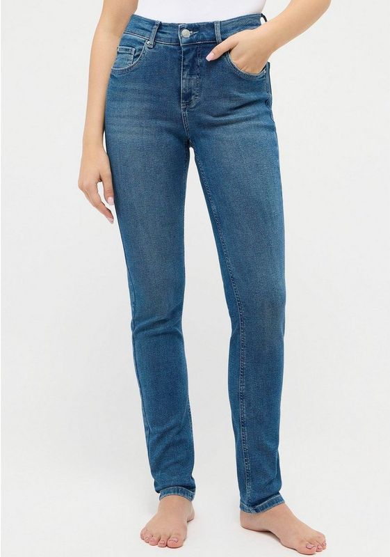 Skinny Broek - Mid Blue Used - Metalen Ritssluiting - Riemlussen - Steekzakken