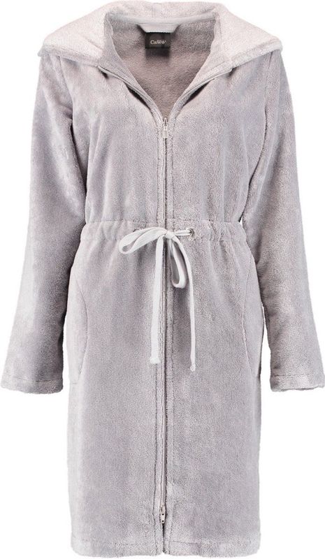 Cawö - 822 - Badjas - Grijs - Met Capuchon en Ritssluiting