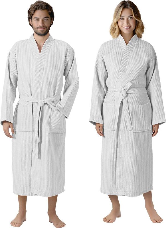 Waffle Badjas - Unisex - Wit - 100% Katoen