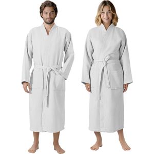 HOMELEVEL - Piqué Badjas - Wit - 100% Katoen - Voor Vrouwen en Mannen