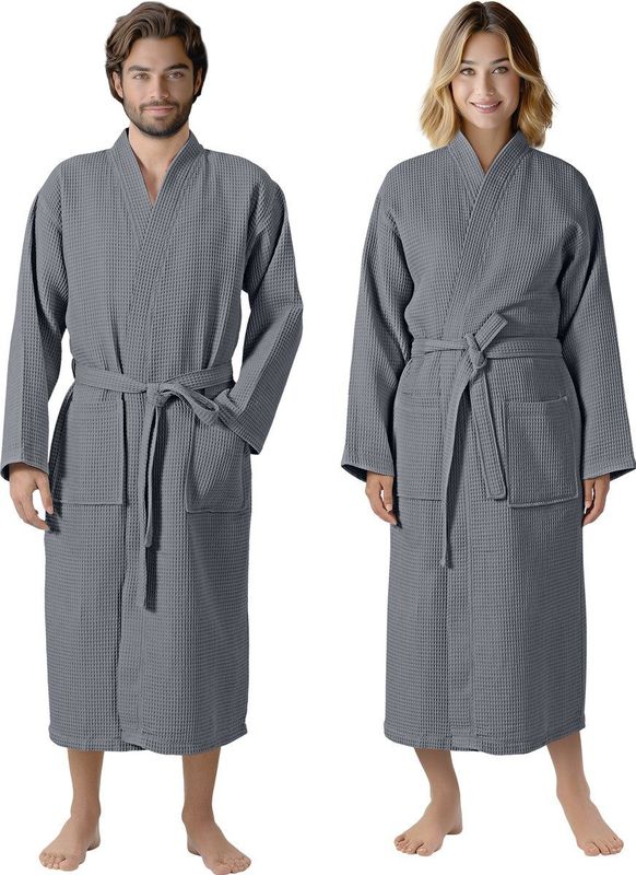 HOMELEVEL - Piqué Badjas - Antraciet - 100% Katoen - Voor Vrouwen en Mannen