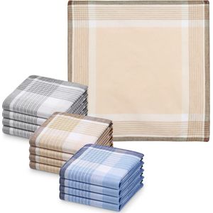 JEMIDI zakdoeken heren 100% katoen - 40 x 40 cm - Set van 12 - Herbruikbare zakdoeken voor volwassenen - In beige/grijs/blauw
