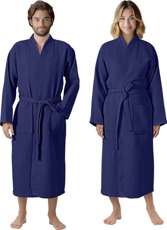 HOMELEVEL - Piqué - Badjas - Blauw - 100% Katoen