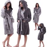 HOMELEVEL - Sherpa Omkeerbare Badjas - Antraciet/Grijs - Lamsvacht-look - Met Capuchon