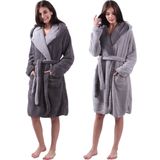 HOMELEVEL - Sherpa Omkeerbare Badjas - Antraciet/Grijs - Lamsvacht-look - Met Capuchon