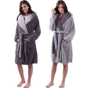 HOMELEVEL - Sherpa Omkeerbare Badjas - Antraciet/Grijs - Lamsvacht-look - Met Capuchon