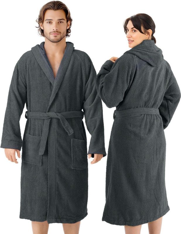 HOMELEVEL Badstof Badjas 100% Katoen Dames Heren Antraciet Maat M