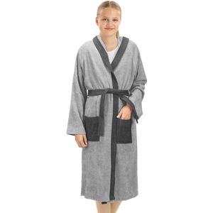 HOMELEVEL - Badstof Badjas - Lichtgrijs - 100% Katoen - Voor Kinderen