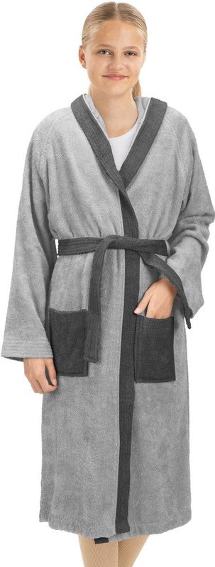 HOMELEVEL - Badstof Badjas - Lichtgrijs - 100% Katoen - Voor Kinderen