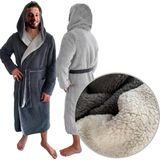 HOMELEVEL Sherpa Heren Omkeerbare Hooded Dressing Gown Huisjas Badjassen Winter Warm Lichtgrijs Maat M