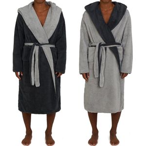 HOMELEVEL Sherpa Heren Omkeerbare Hooded Dressing Gown Huisjas Badjassen Winter Warm Lichtgrijs Maat M