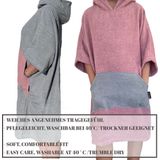 HOMELEVEL badponcho voor dames en heren - Maat S/M strandponcho 100% katoen - Surfponcho volwassenen - Oudroze / Lichtgrijs